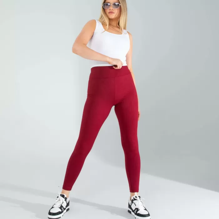 Bordo Fitilli Push Up Toparlayıcı Spor Tayt