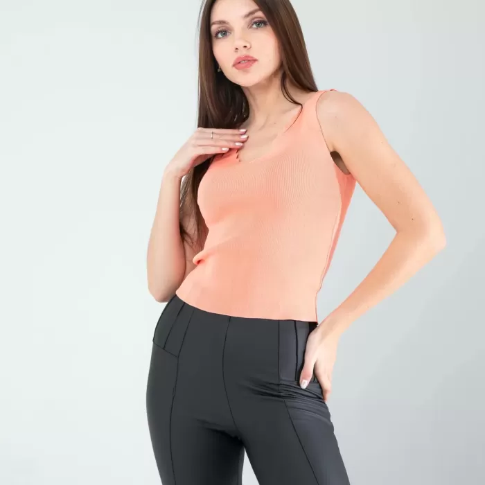 Pudra Merdiven Yaka Kalın Askı Crop Bluz