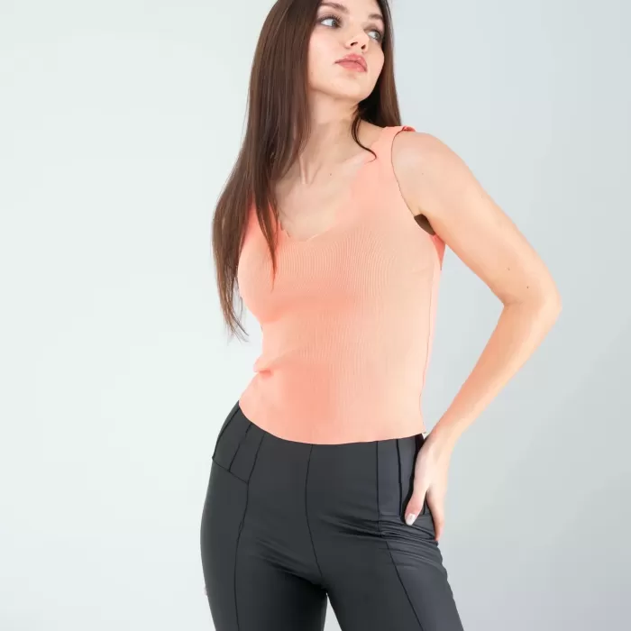 Pudra Merdiven Yaka Kalın Askı Crop Bluz
