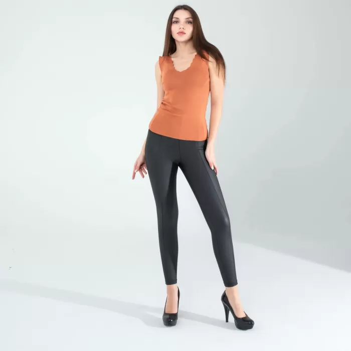 Kahve Merdiven Yaka Kalın Askı Crop Bluz
