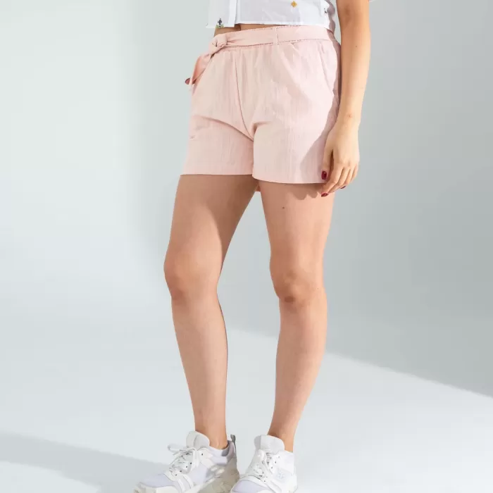 Somon Mng Beli Kuşaklı Keten Şort