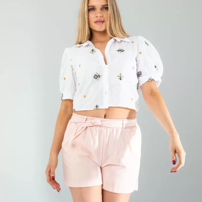 Somon Mng Beli Kuşaklı Keten Şort