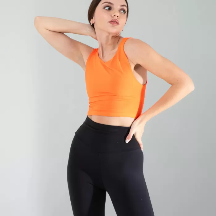 Turuncu Kalın Askılı Scuba Kumaş Crop