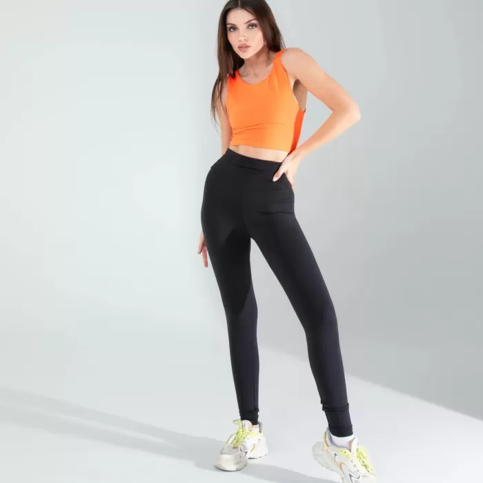 Turuncu Kalın Askılı Scuba Kumaş Crop