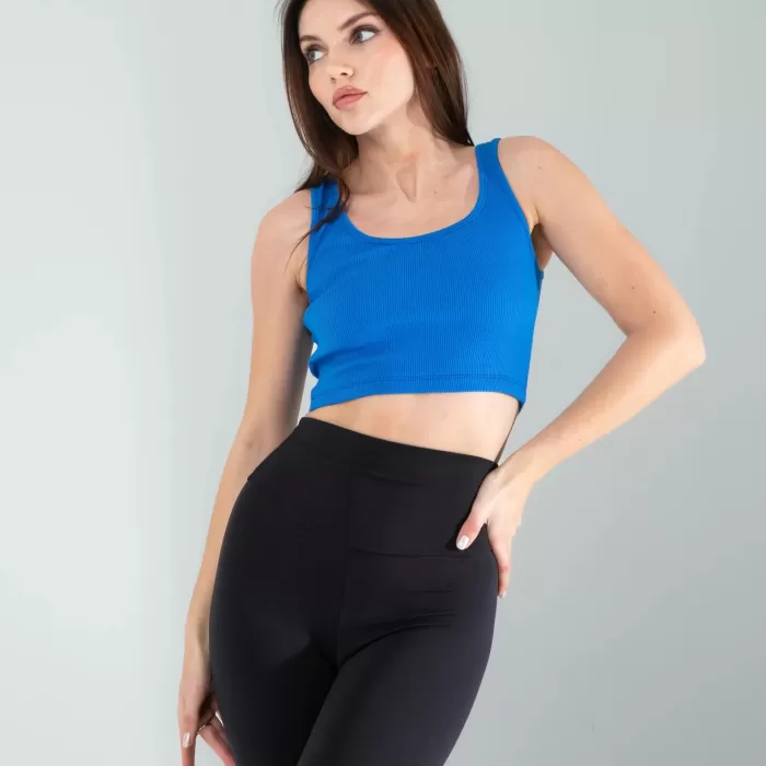 Mavi Kalın Askılı Fitilli Crop