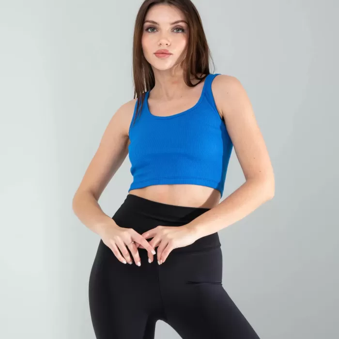 Mavi Kalın Askılı Fitilli Crop