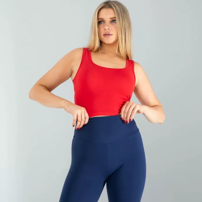 Kırmızı Kare Yaka Basic Bluz