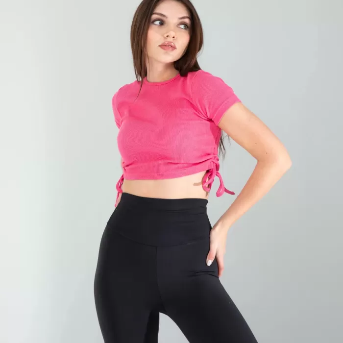 Pembe Yandan Büzgülü Crop