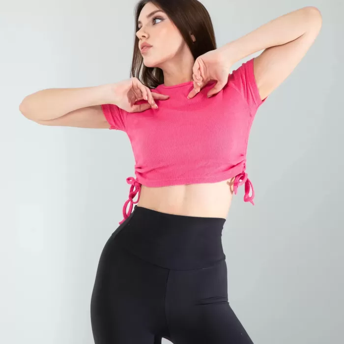 Pembe Yandan Büzgülü Crop