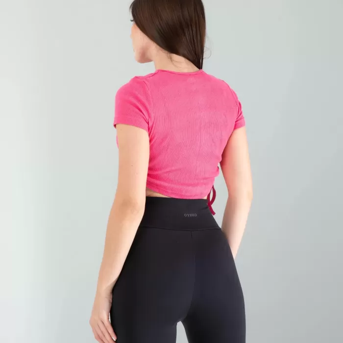 Pembe Yandan Büzgülü Crop