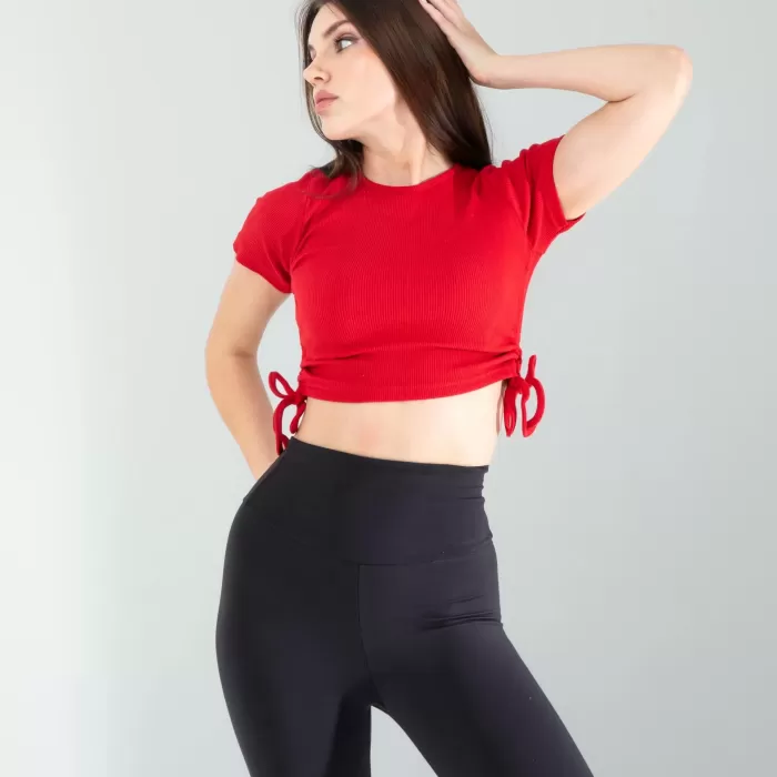 Kırmızı Yandan Büzgülü Crop