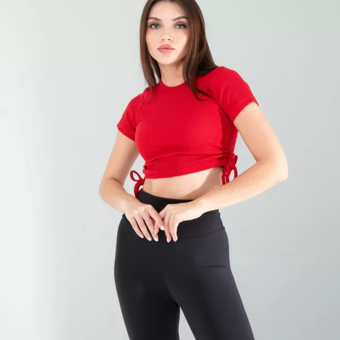 Kırmızı Yandan Büzgülü Crop