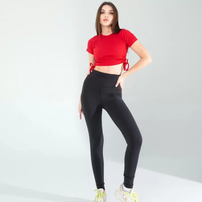 Kırmızı Yandan Büzgülü Crop