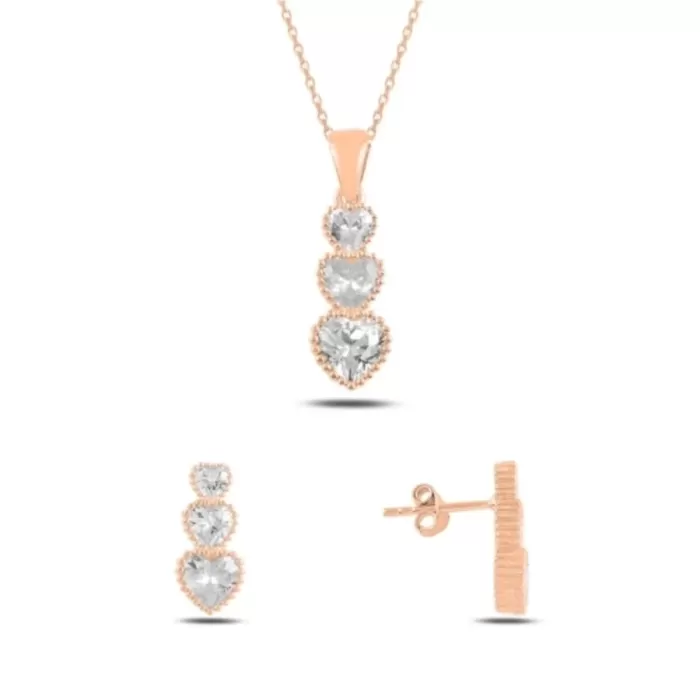 Süzme Kalp Zirkon Taşlı Set