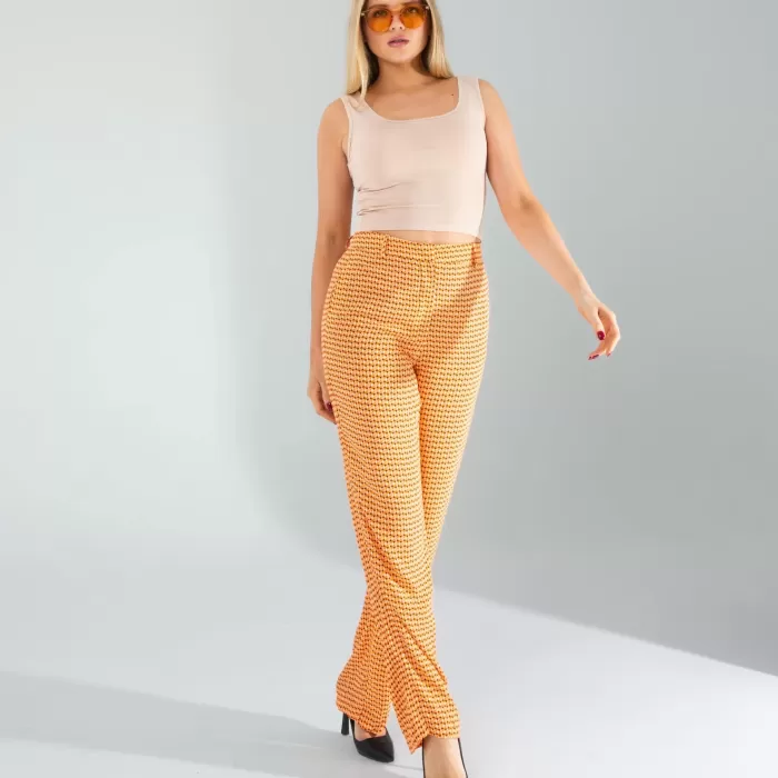 Retro Desen Cepli Turuncu Pantolon
