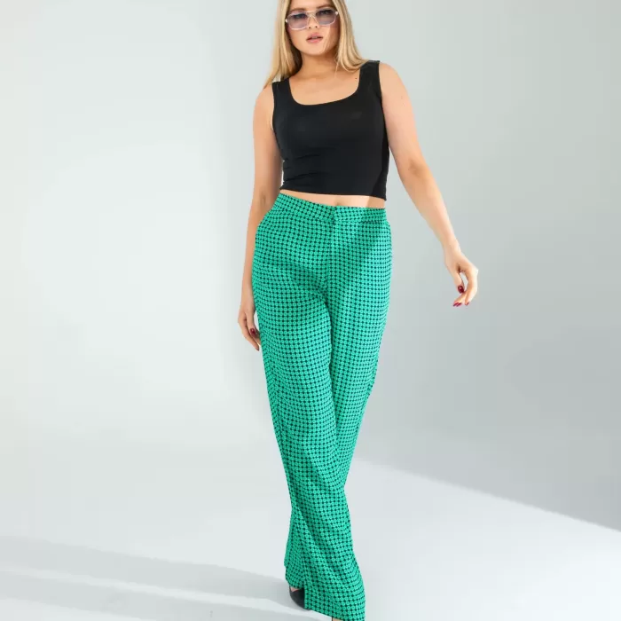 Retro Desen Cepli Yeşil Pantolon