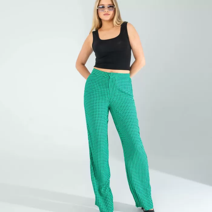 Retro Desen Cepli Yeşil Pantolon