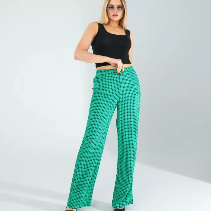 Retro Desen Cepli Yeşil Pantolon