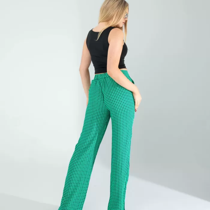 Retro Desen Cepli Yeşil Pantolon