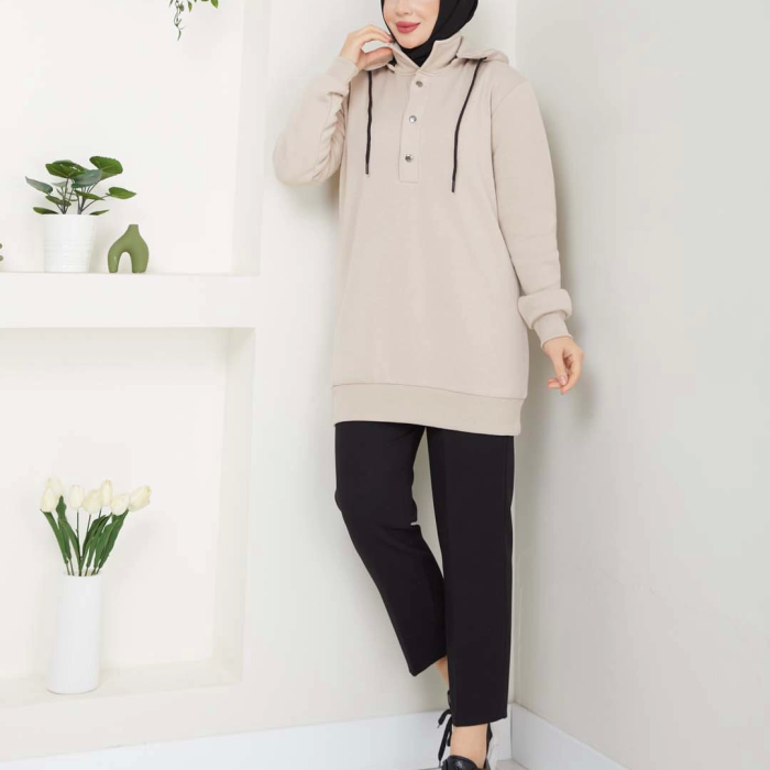 KAPŞONLU SWEATSHİRT BEJ