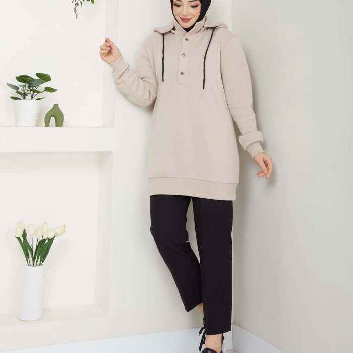 KAPŞONLU SWEATSHİRT BEJ