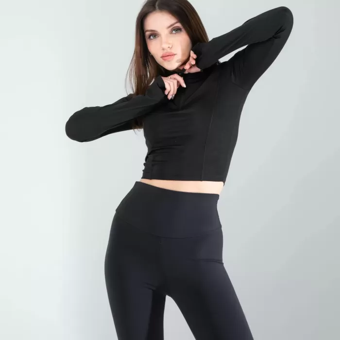Siyah Renkli Parmak Geçmeli Spor Body