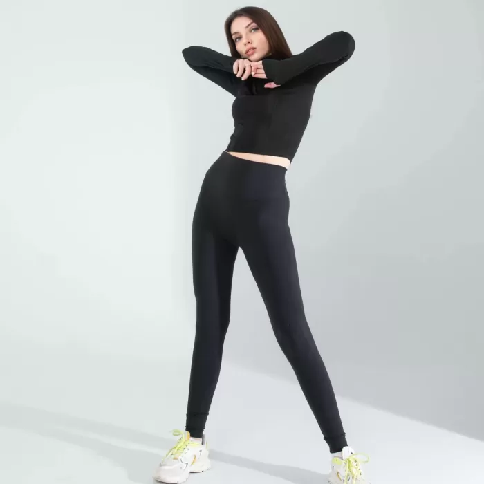 Siyah Renkli Parmak Geçmeli Spor Body