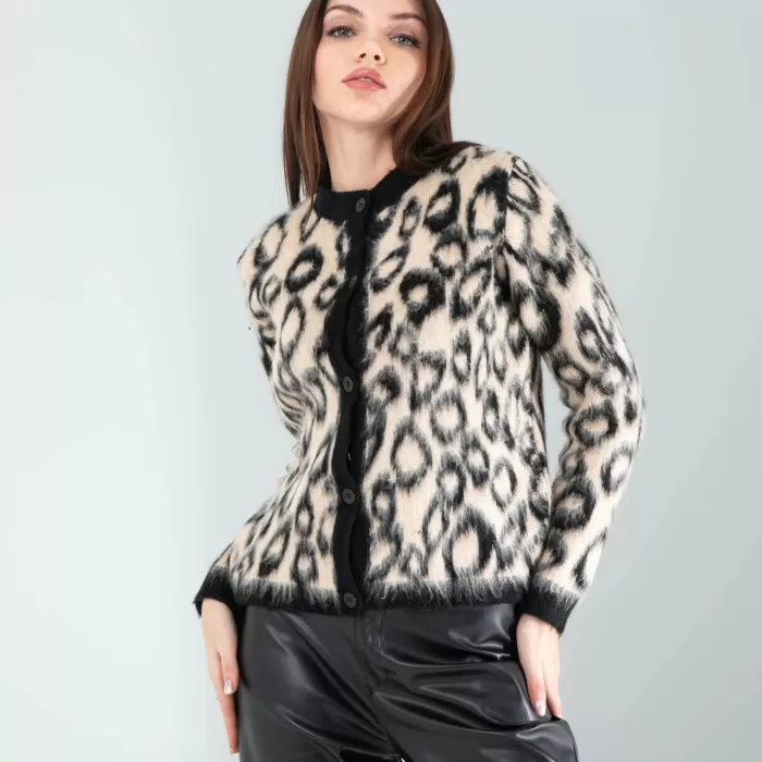 Camel Leopar Desen Sakal Triko Hırka