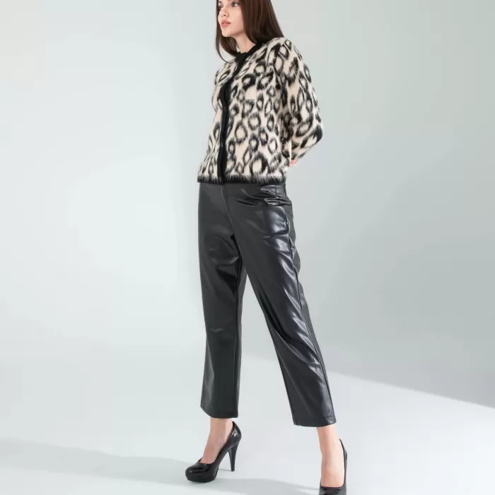Camel Leopar Desen Sakal Triko Hırka