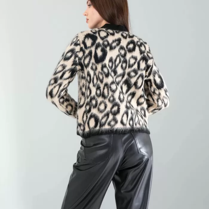 Camel Leopar Desen Sakal Triko Hırka