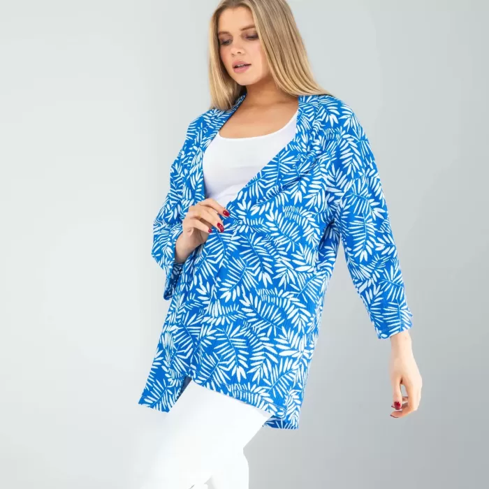 Çiçek Desen Mavi Kimono