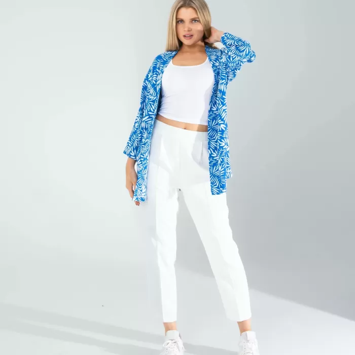 Çiçek Desen Mavi Kimono