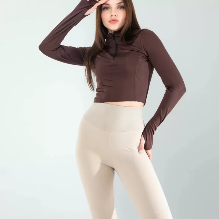 Kahve Renkli Parmak Geçmeli Spor Body