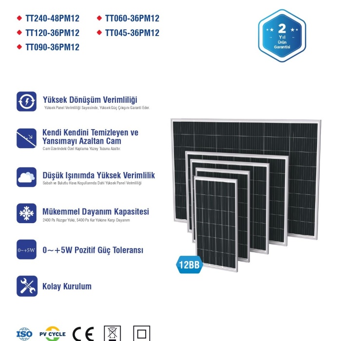 Tommatech 240Wp Bifacial 48PMB12 Güneş Paneli