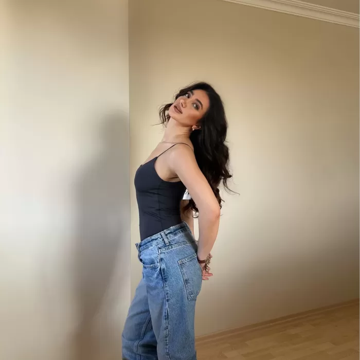Antrasit ZRA Model Poliamid İp Askı Bluz
