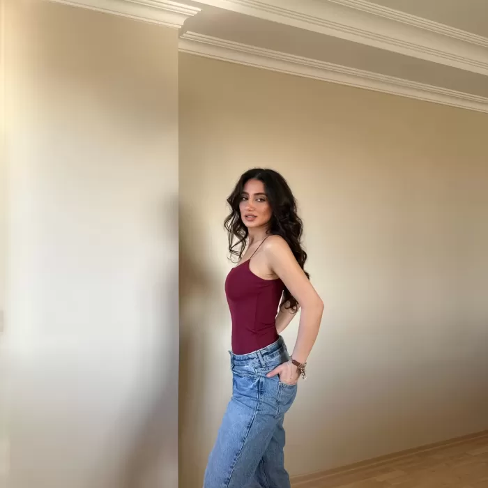 Bordo ZRA Model Poliamid İp Askı Bluz