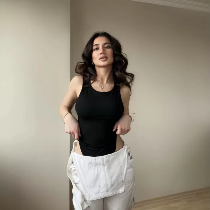 Halter Yaka Siyah Bodysuit