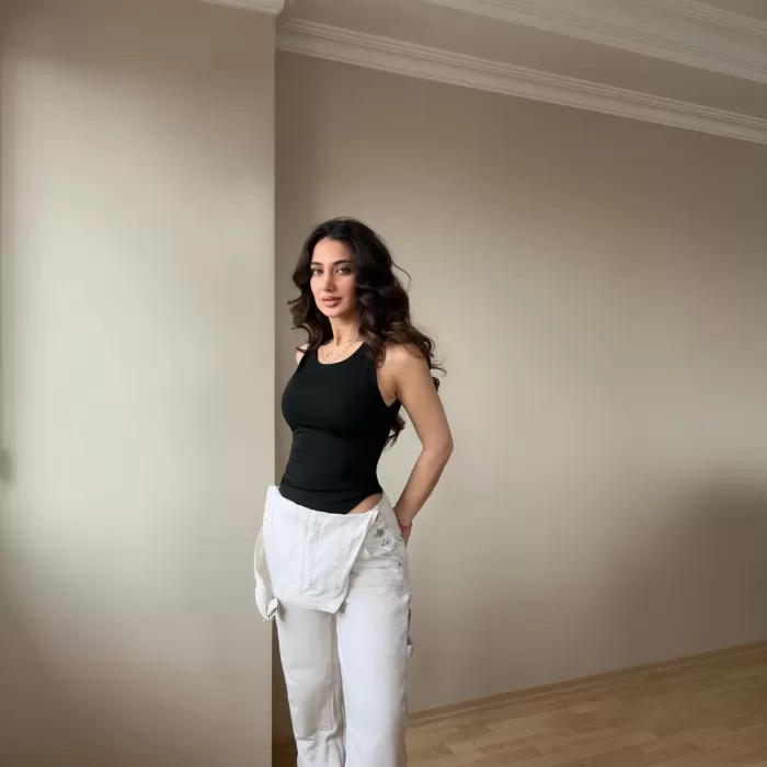 Halter Yaka Siyah Bodysuit