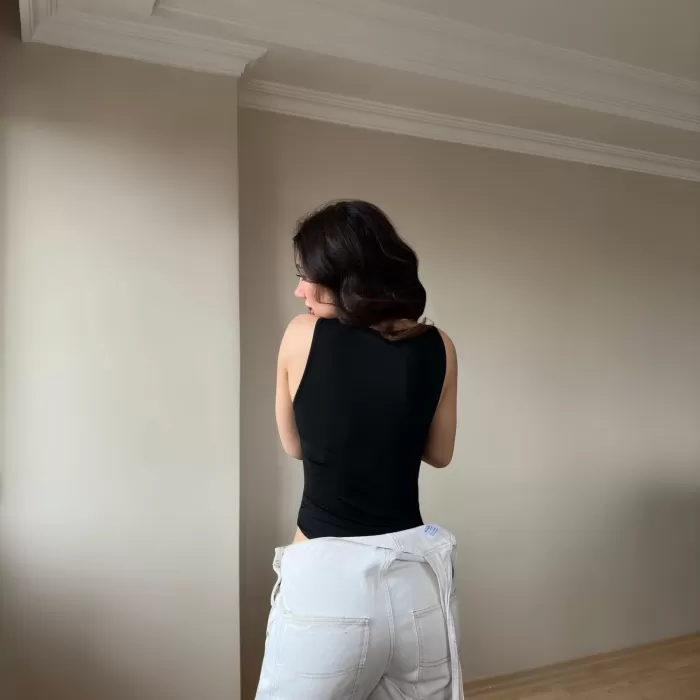 Halter Yaka Siyah Bodysuit
