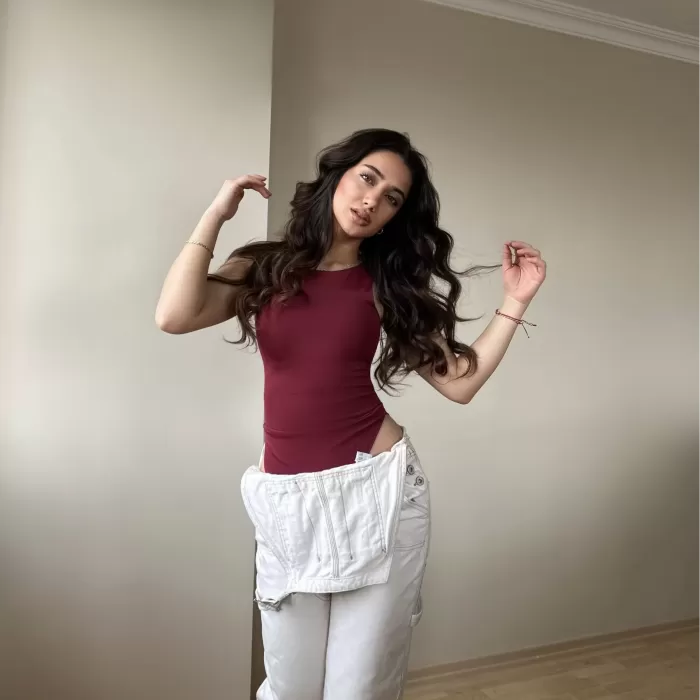 Halter Yaka Bordo Bodysuit