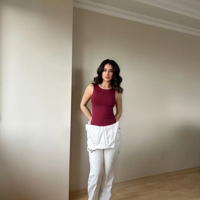 Halter Yaka Bordo Bodysuit