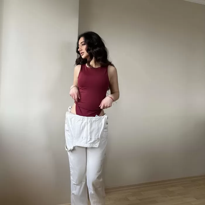 Halter Yaka Bordo Bodysuit