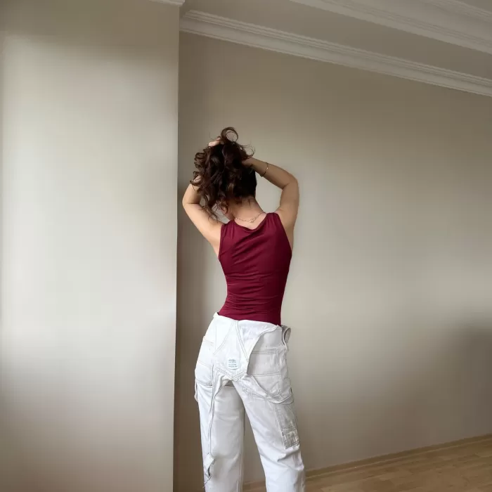 Halter Yaka Bordo Bodysuit