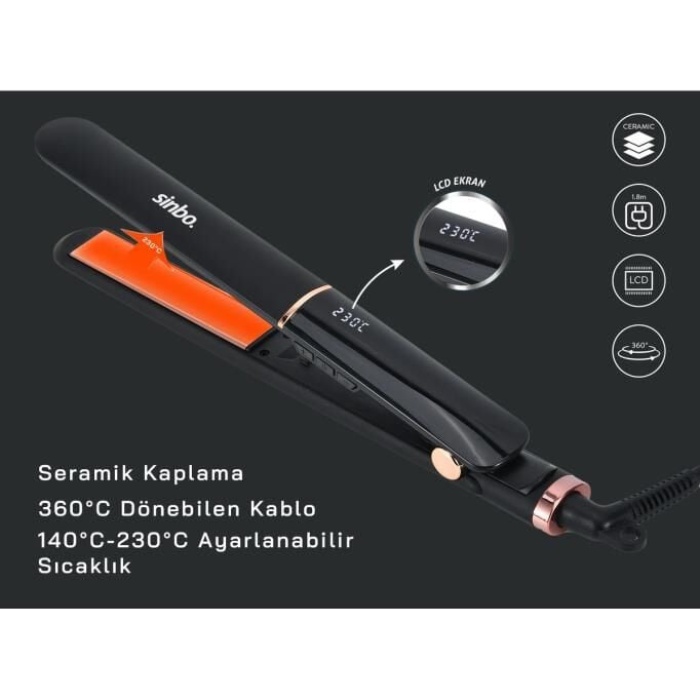 Sinbo SHD-1710 Isı Ayarlı Dijital Saç Düzleştirici Maşa Siyah