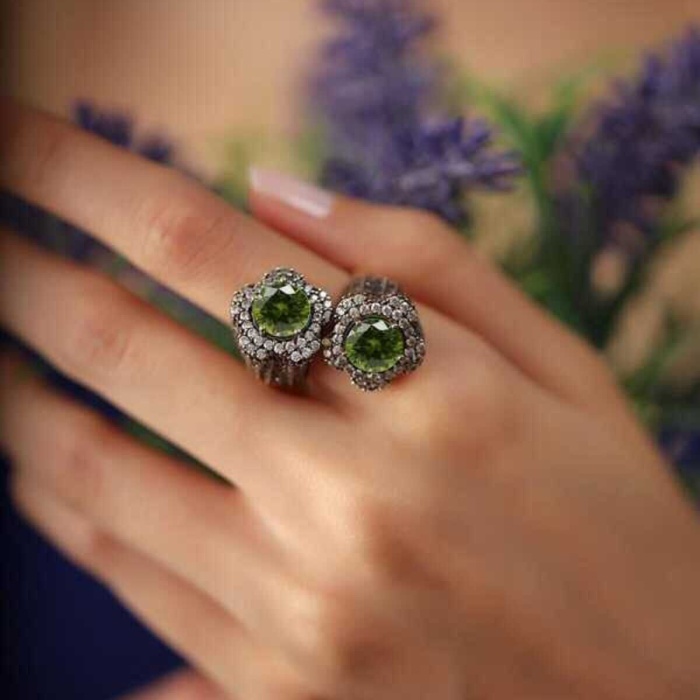 Çapraz Model Sitrin Taşlı Gümüş Otantik Yüzük