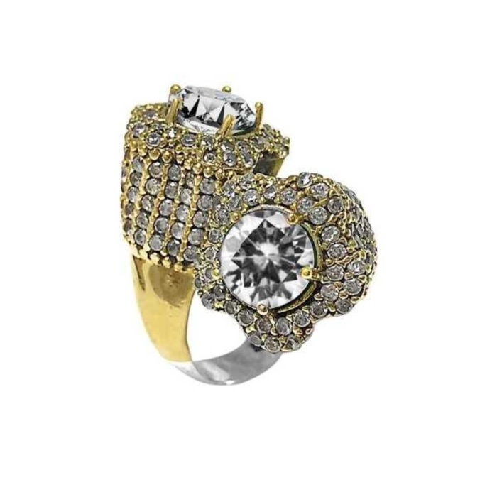 Çapraz Model Zirkon Taşlı Gümüş Otantik Yüzük