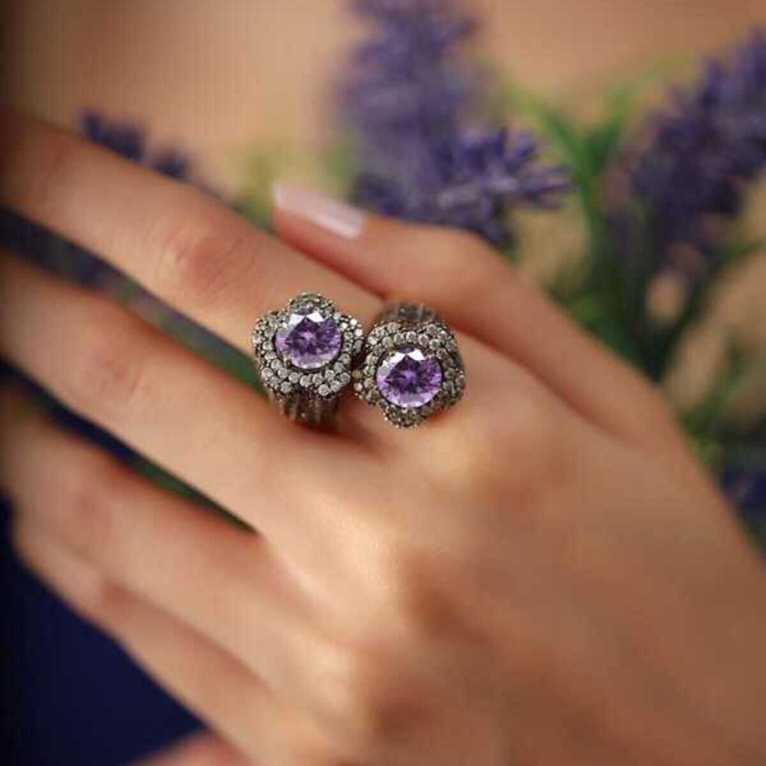 Çapraz Model Pembe Kuvars Taşlı Gümüş Otantik Yüzük