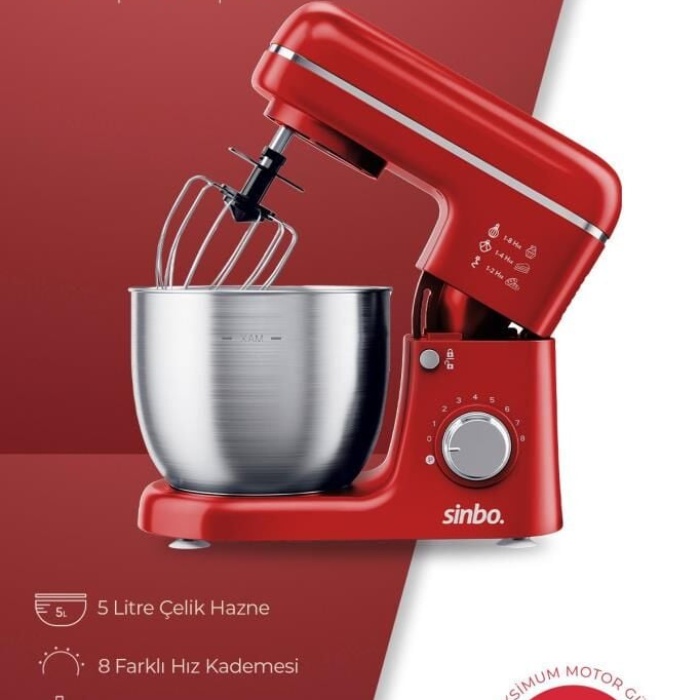 Sinbo SMX-2771 Stand Mikser | 1300W, 5L, Çok Fonksiyonlu Stand Mikser - Mutfak Şefi