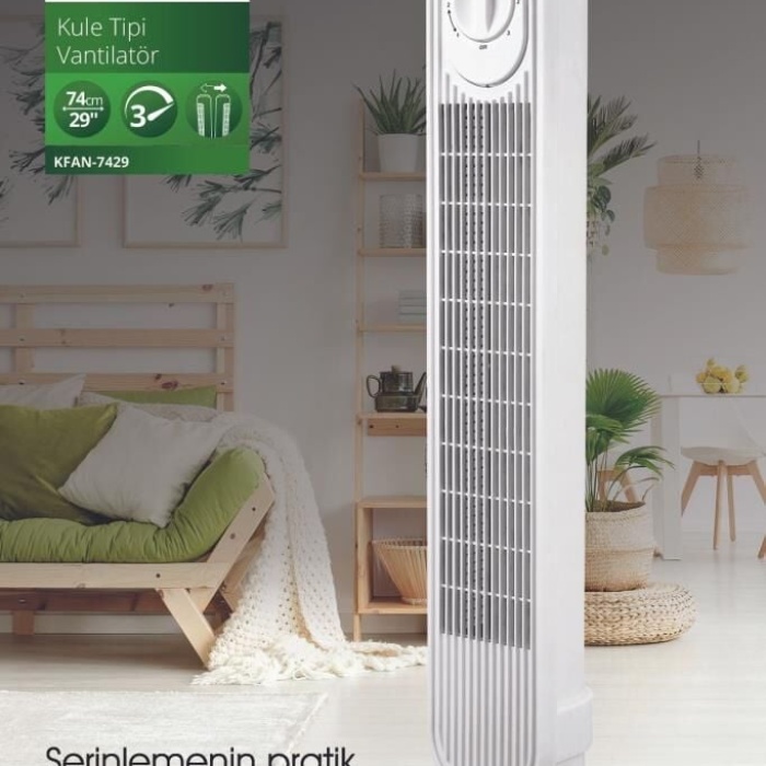 Kiwi Kfan-7429 Ayarlanabilir Hızlı 80° Salınım Fonksiyonlu Kule Tipi Vantilatör