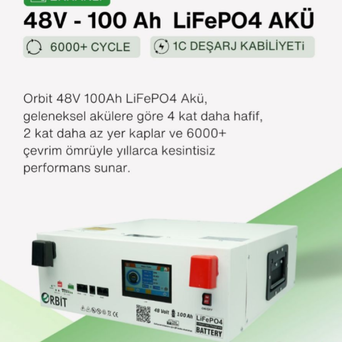 Orbit 48V 100Ah Ekranlı LifePO4 Lityum Akü